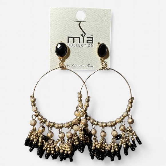 Jewelry - MISHA COLLECTION Black and Gold Hoop Earrings